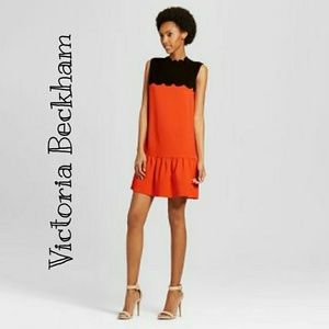 🌹NWT Victoria Beckham Orange Black Shift Dress